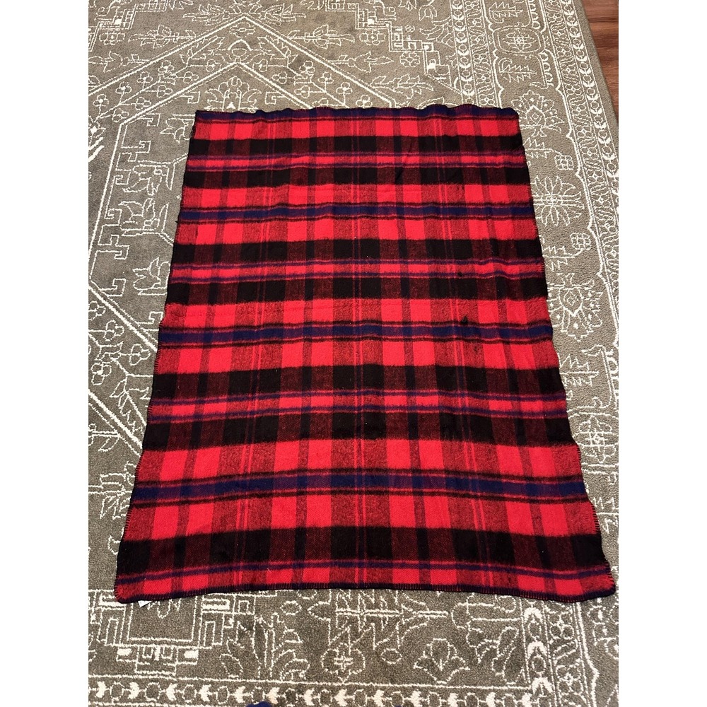 Vintage San Marcos Red Plaid Acrylic Throw Blanket 45 X 66 Made in Mexico